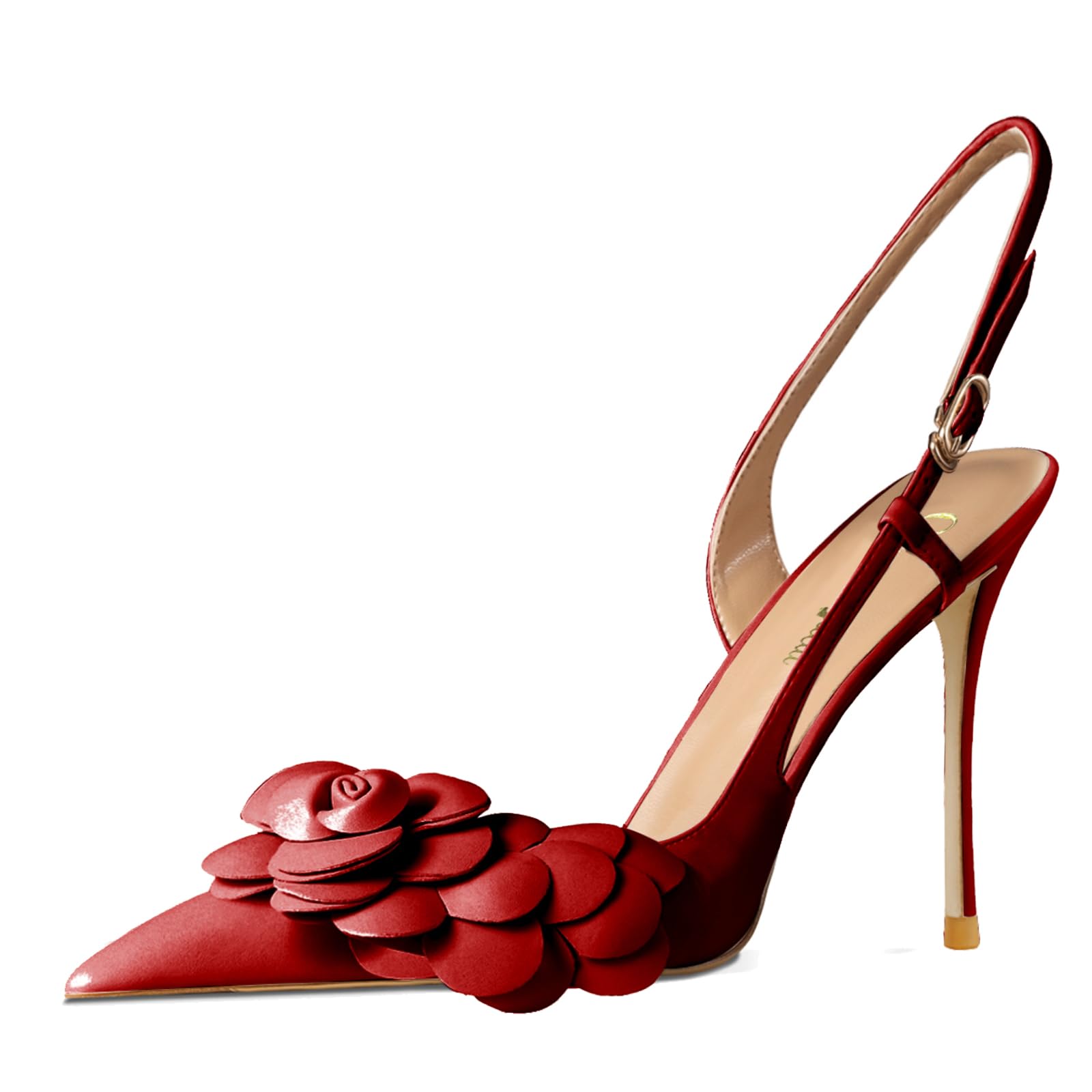 Qunvngutui Women's Sexy Pointed Toe Flower Mouth One-Strap Shallow Mouth Stiletto High Heel Ankle Strap Casual Party Banquet Sandals