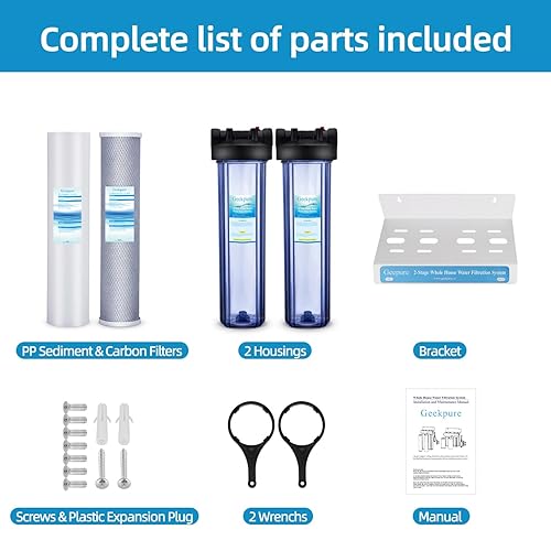 Miniatura 7 de Geekpure Sistema de filtro de agua para toda la casa de 2 etapas con carcasa de filtro transparente grande de 20 pulgadas -1 pulgada NPT