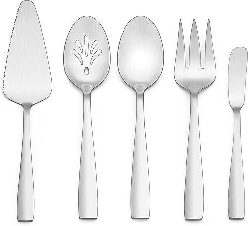 HaWare - Utensilios de servir, juego de 5 piezas de acero inoxidable para anfitriona, mango cuadrado suave y completo para bufé, fiesta, hogar,