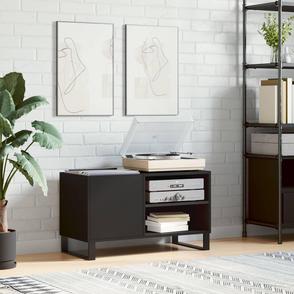 Tomostar Support pour Tourne-Disque, Porte-disques Présentoir Meuble de Rangement pour Disques Vinyles Noir 85x38x48 cm Bois d'ingénierie