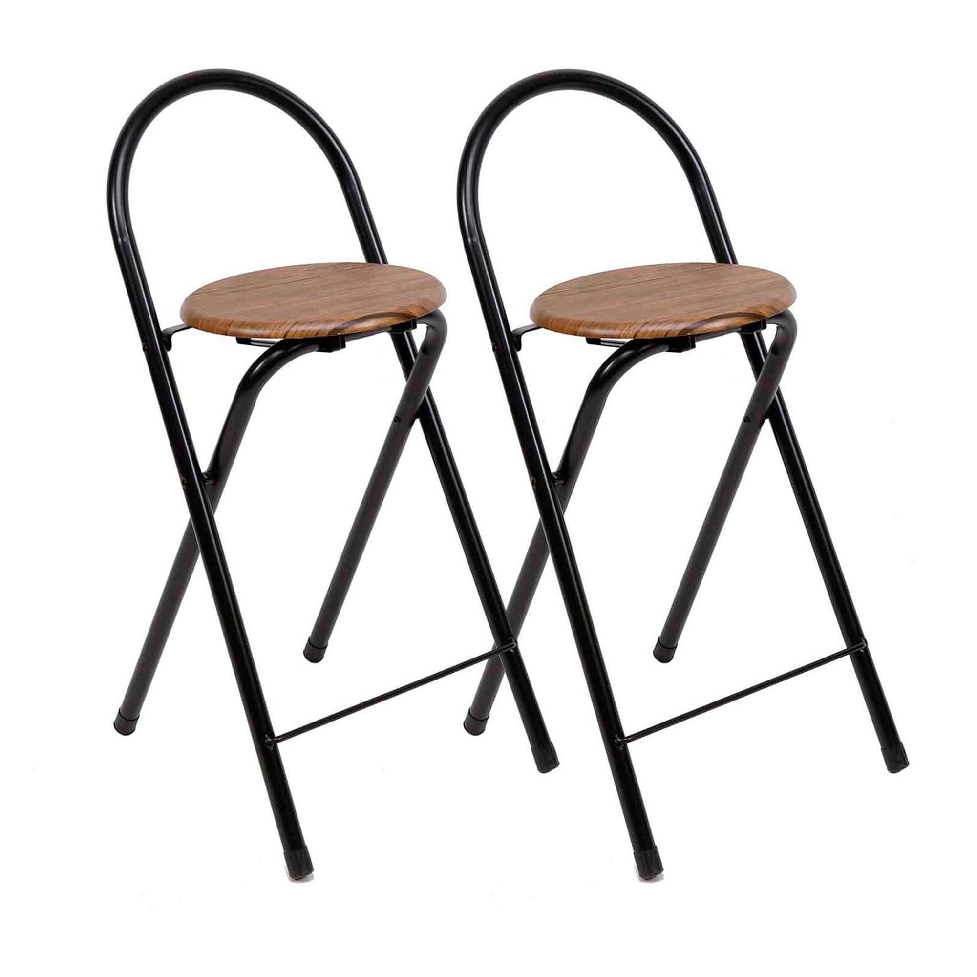 THE SECRET HOME - Pack of 2 Folding Stools with Backrest - Metal and Wood Folding Chairs - Home Decoration - Ideal for Kitchen (H80cm x L40cm - Black)