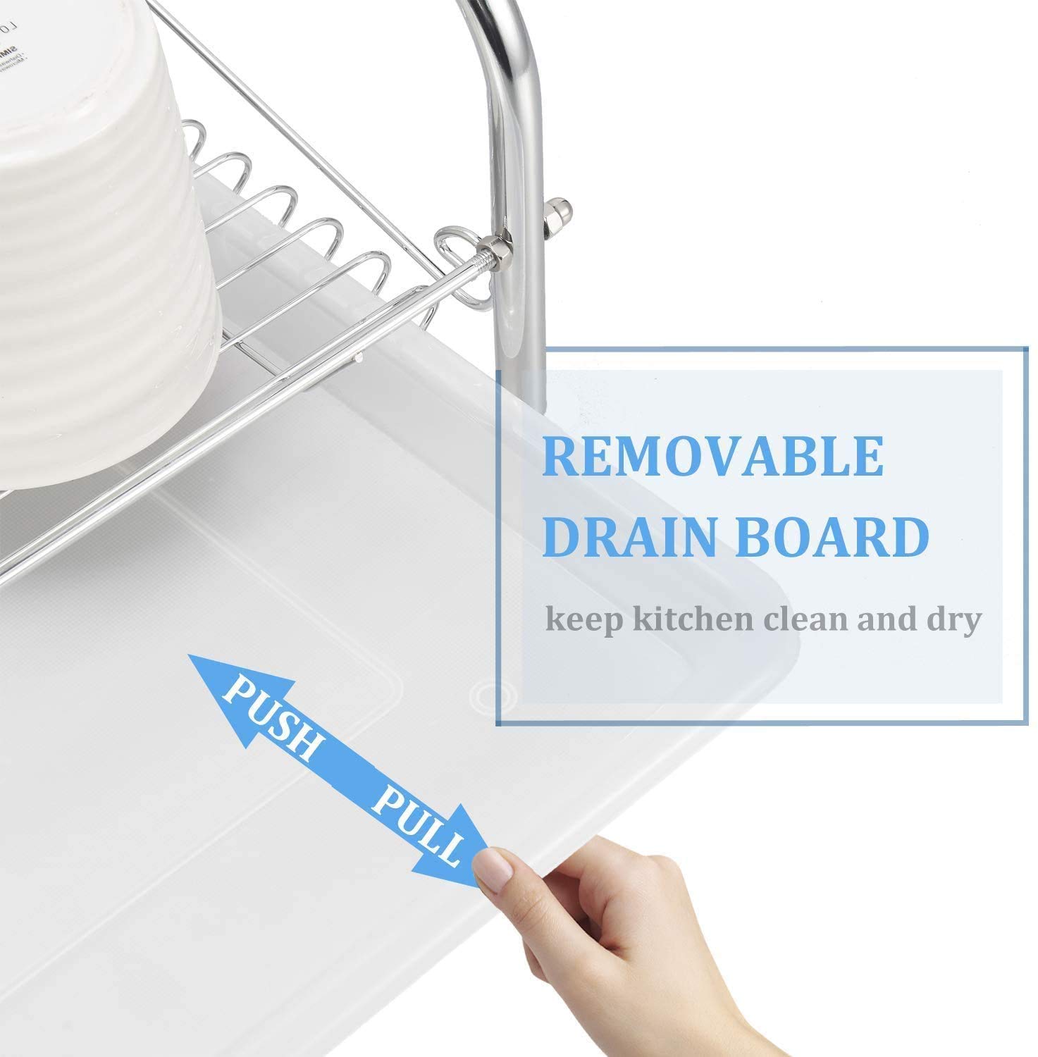 Keyas Dish Drainers with Draining Board Heavy Duty Dish Drying Rack 2 Tier Dish Rack Chrome