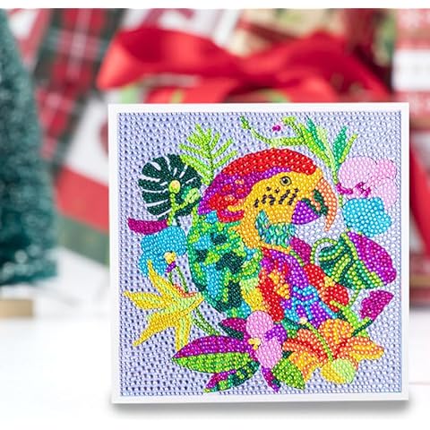YIMORE 5D Diamond Art Painting Kits Parrot Flower 7.87 x 7.87 inch, with Wooden Frame, Full Drill Mosaic Gems Paint Sets by Number Kits for Room Decoration Cover