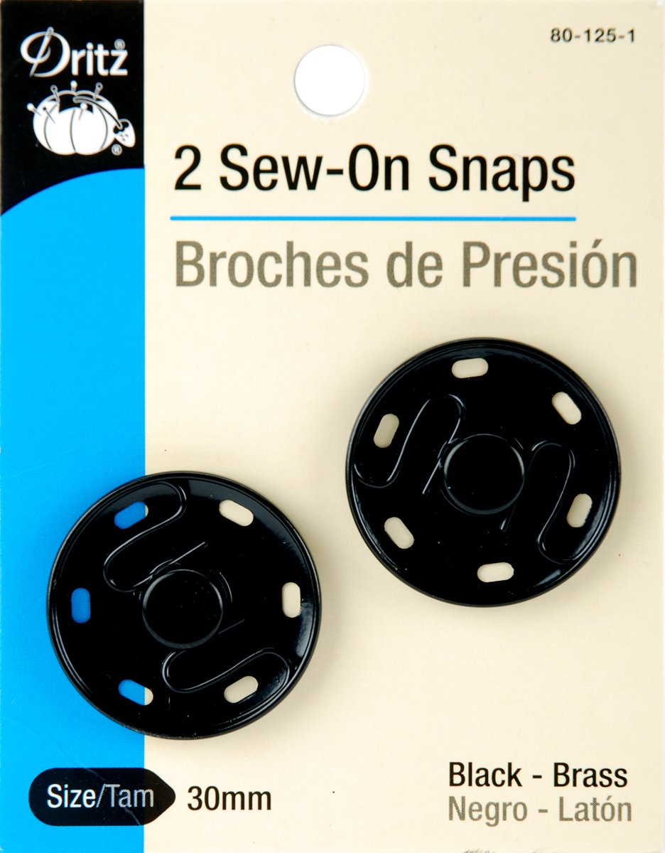 Dritz Sew-On Snaps 30mm 2/Pkg-Black, 30 mm