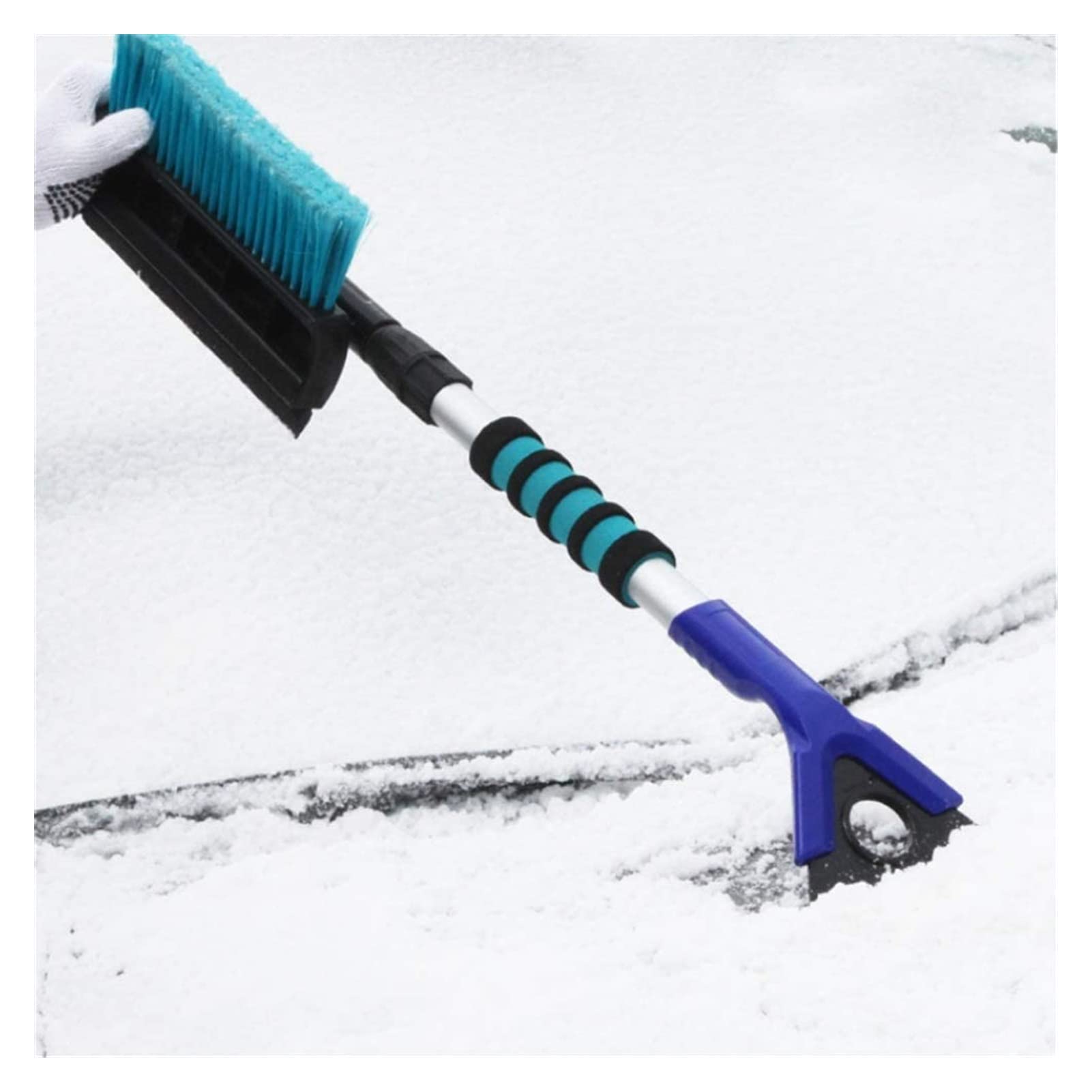 XMING Cepillos de Nieve Cepillo de Hielo de Nieve Extendido con Agarre de Espuma 25 Pulgadas de Longitud Ajustable for Cepillo de Nieve de Coches (Color: Azul)