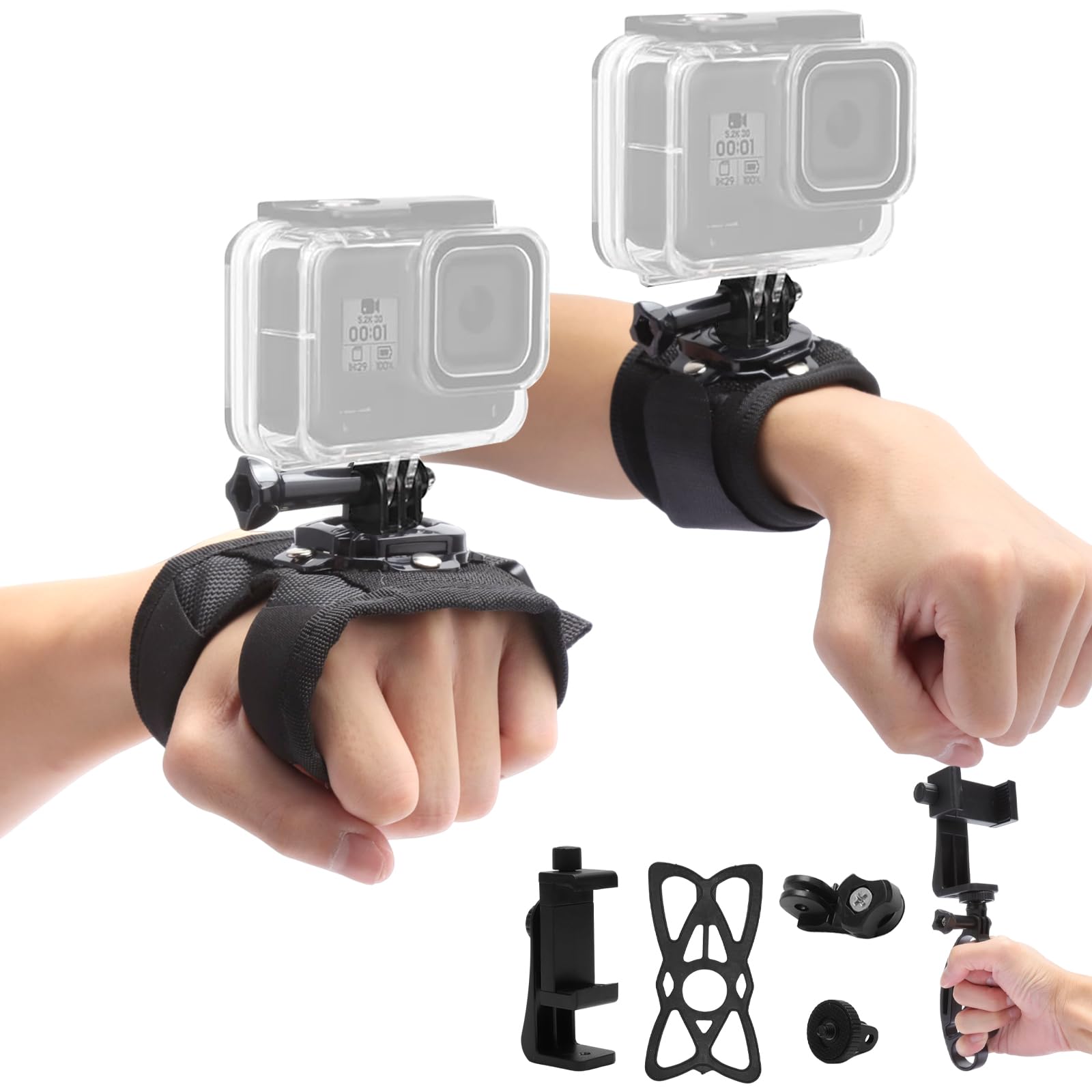 Leichte Halterungen für Actionkameras,Handgelenk- & Armband Set, komfortabel und stabil, vielseitig einsetzbar,Kompatibel mit den meisten gängigen Action-Kameras und Smartphones für Sport, Reisen