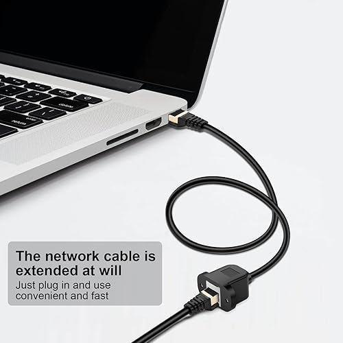 Miniatura 5 de iGreely - Paquete de 2 extensores Ethernet Cat7 RJ45 macho a hembra de montaje en panel de tornillo de 10 Gbps RJ45 Cat7, cable de conexión