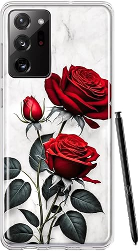Funda de doble capa para Samsung Galaxy Note 20 Ultra White Marble Red Roses