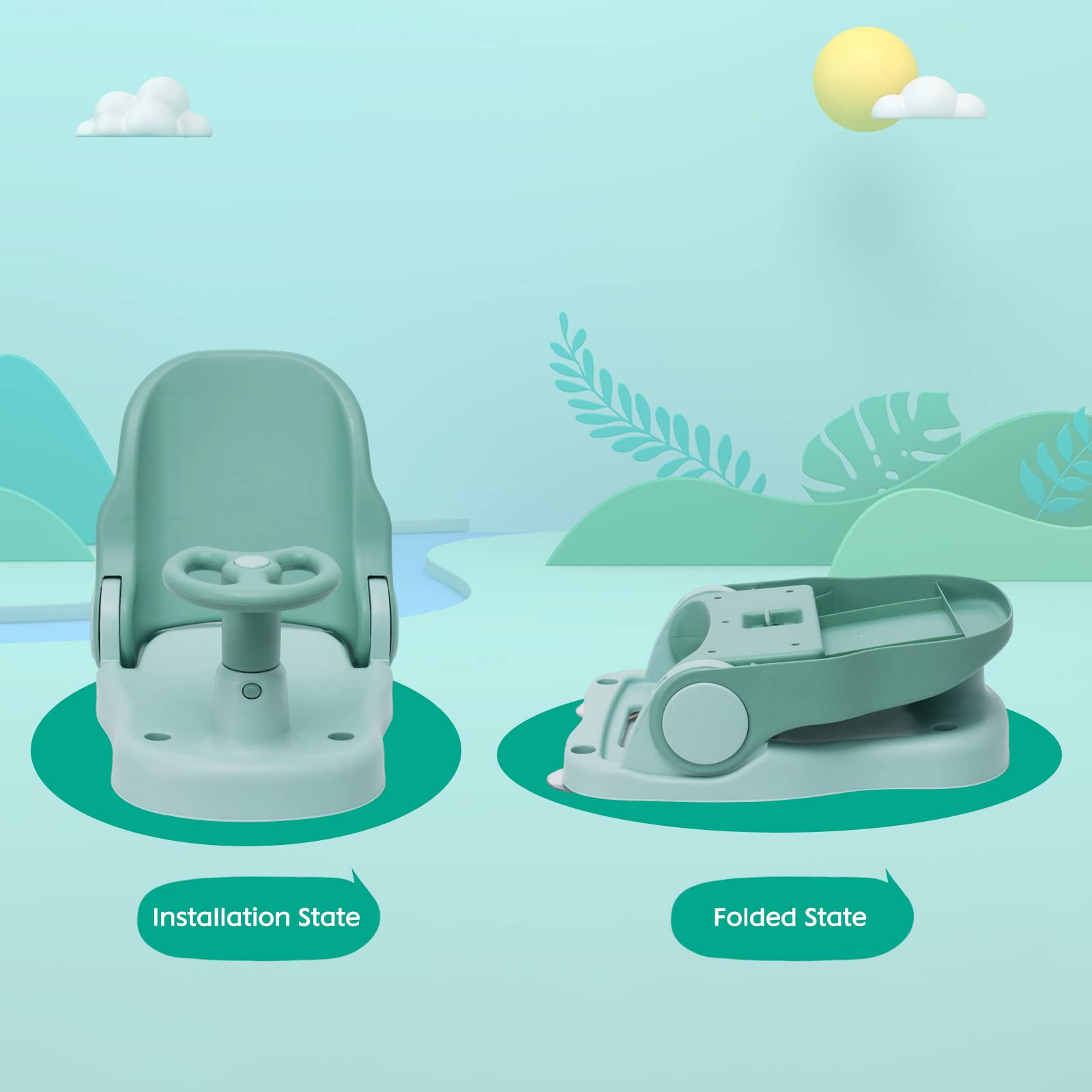 Siège de bain pour bébé avec dossier réglable - Pliable - Avec ventouse puissante - Portable - Pour bébé à partir de 6 mois - Vert