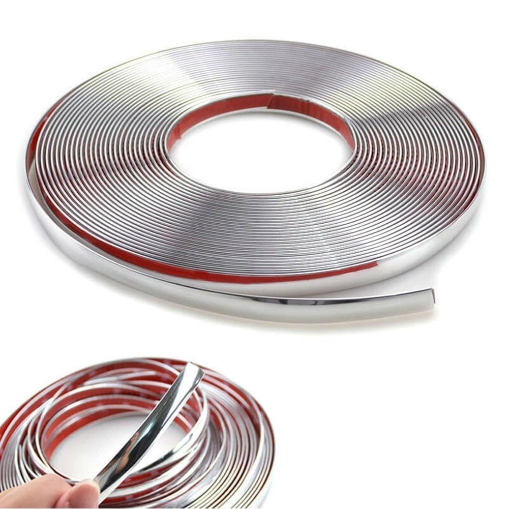 Striscia cromata per auto, 8 mm di larghezza x 5 m di lunghezza, in morbido PVC, per modanatura laterale della portiera, decorazione paraurti e protezione antigraffio, argento