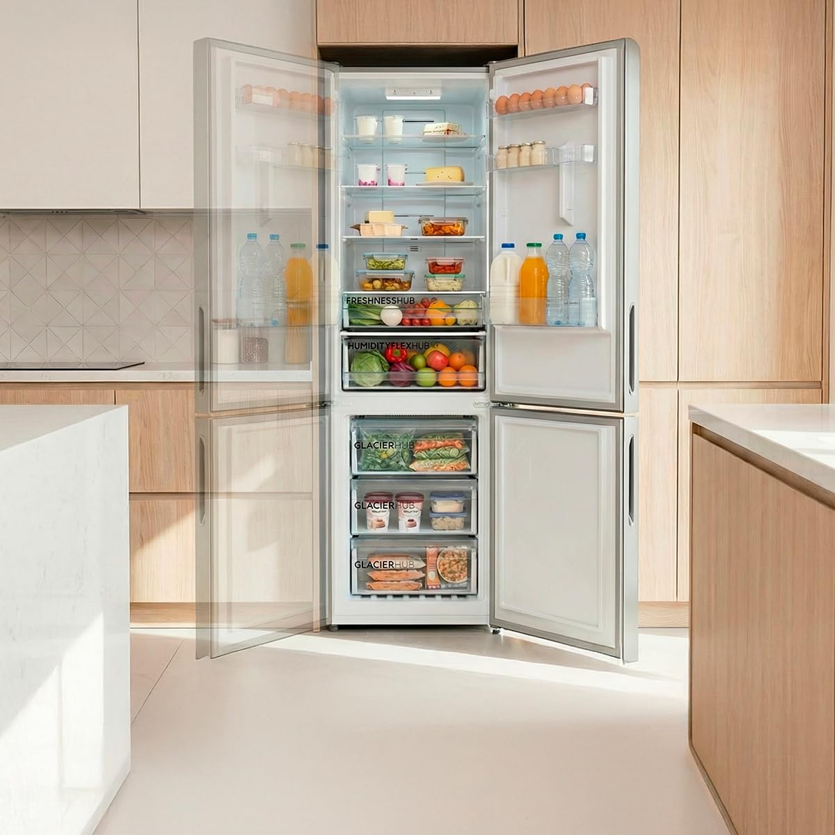 Cecotec Réfrigérateur Combiné Bolero CoolMarket Combi 356i Dark E. 200 cm de hauteur, 59,5 cm de largeur, Classe E, Technologie Multi Airflow, FreshnessFlex et HumidityFlex HUB, Dark Inox.