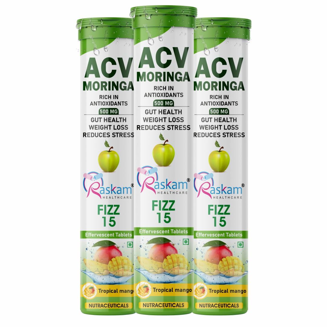Raskam Apple Cider Vinegar (ACV) Moringa | Master Your Appetite & Boost Immunity | Natural Energy with Antioxidants | No Added Sugar | Tropical Mango Flavor | 15 Fizz Tablets (500mg) Pack of 3-image-15