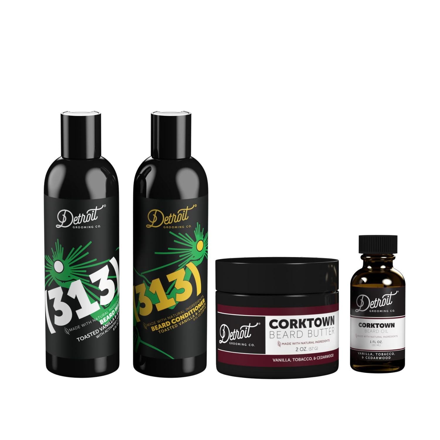 Detroit Grooming Co.Complete Grooming Father's Day Gifts for Dad - Beard Wash & Conditioner, Beard Butter and Beard Oil - Toasted Vanilla Amber Scent and Vanilla Tobacco & Cedarwood Scent