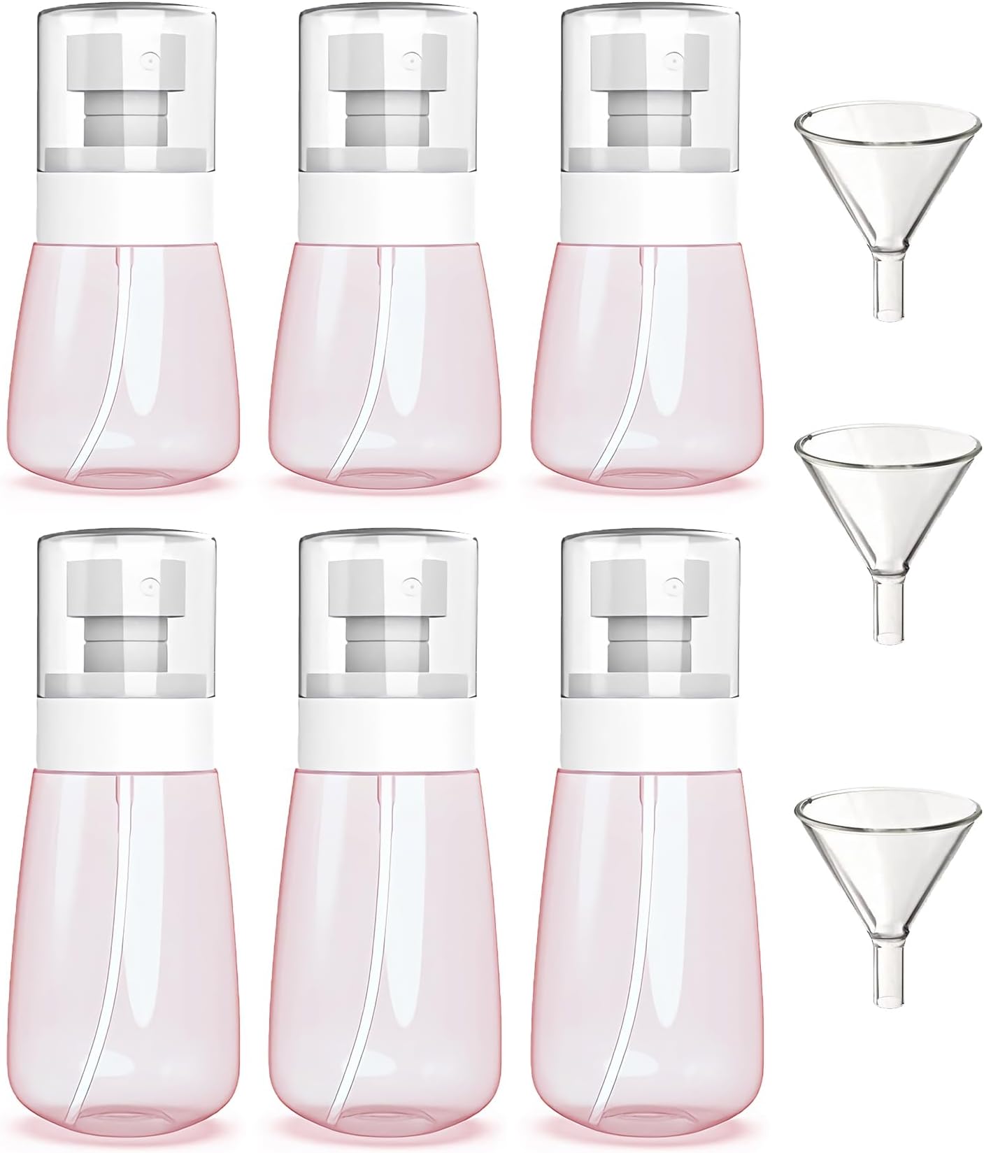 6 Pack Small Spray Bottles - Travel Size 3 Pack 1oz/30ml and 3 Pack 2oz/60ml with 3pcs Funnels, Fine Mist Mini Plastic Refillable Spray Bottles - Pink