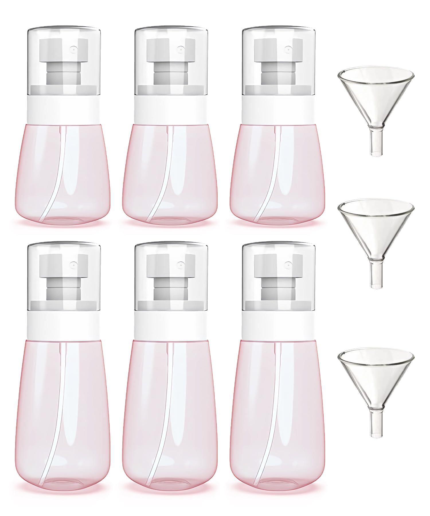 6 Pack Small Spray Bottles - Travel Size 3 Pack 1oz/30ml and 3 Pack 2oz/60ml with 3pcs Funnels, Fine Mist Mini Plastic Refillable Spray Bottles - Pink