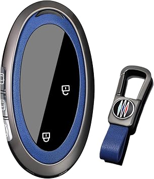 KUNIO 3/4/5/6/7 Button PU Leather Car Key Fob Cover Case Fit for Hyudnai Ioniq 6 Ioniq 9 2026 Sonata Santa Cruz 2025 Elantra N Palisade Tucson SEL 2024 Keychain Key Holder Accessories C Blue