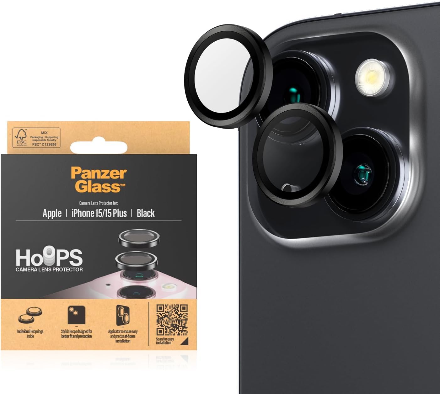 PanzerGlass™ Hoops Protettore per l'obiettivo della fotocamera per Apple iPhone 15 | 15 Plus - Protezione con Stile, vetro resistente agli urti