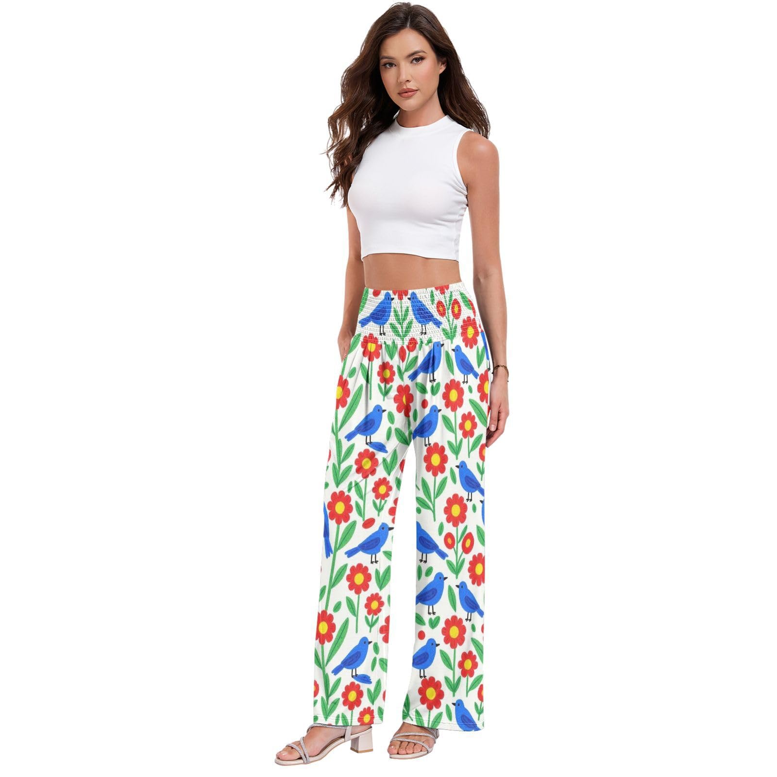 Tulips Scarlet - Pantalones palazzos para mujer, ligeros, elásticos, informales, ropa de descanso