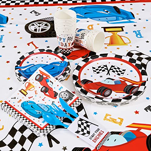 Wernnsai Racing Car Tableware Set - Race Car Party Supplies For Boys Disposable Dinner Dessert Plates Napkins Cups Tablecloth Cupcake Toppers Utensils Serves 16 Guests 180 Pieces #TOP2
