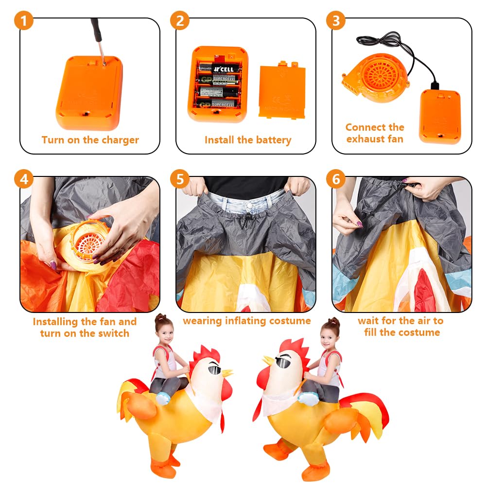 Inflatable Costume For Kids Rooster Ride On Chicken Costume Halloween Costumes Blow up Costumes Unisex Children For Boy Girl
