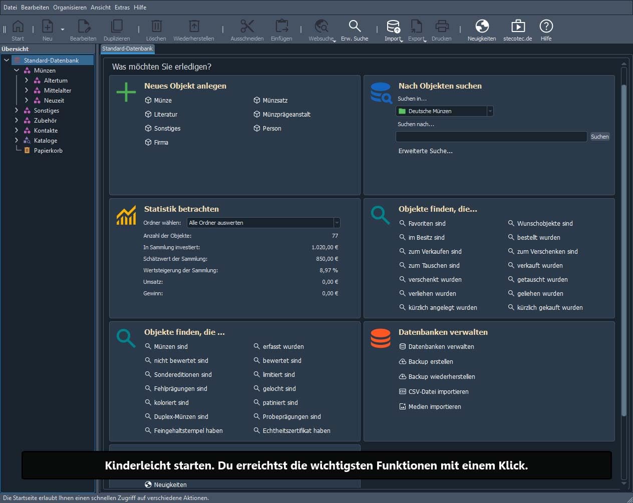 Münzen Software - Stecotec Münzen-Verwaltung Pro 3 - Programm f. Ihre Münzsammlung - Numismatik - Datenbank - CD-ROM