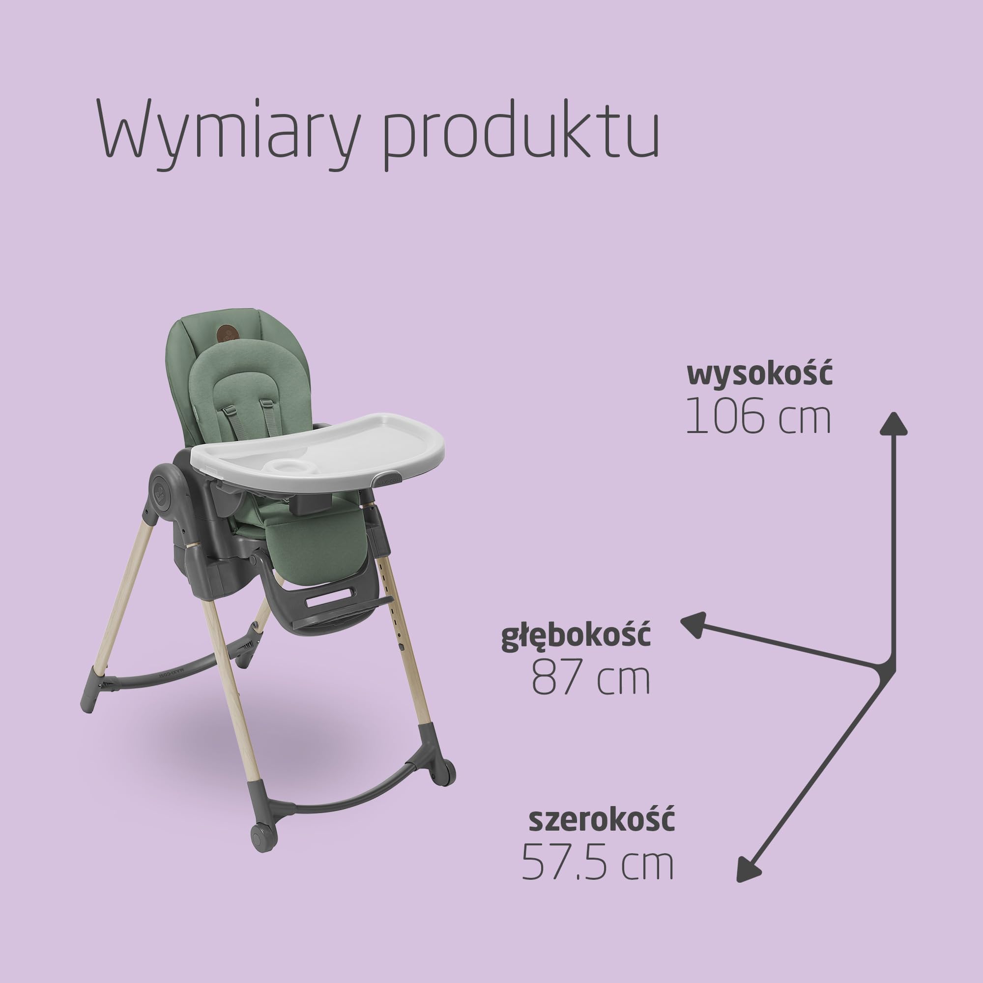 Maxi-Cosi Minla Krzesełka do Karmienia, 0–14 lat, do 60 kg, Wysokie krzesełko, 9 wysokości, 5 pozycji odchylenia, 4 pozycje tacy, Kompaktowe składanie, Regulowany podnóżek, Beyond Green
