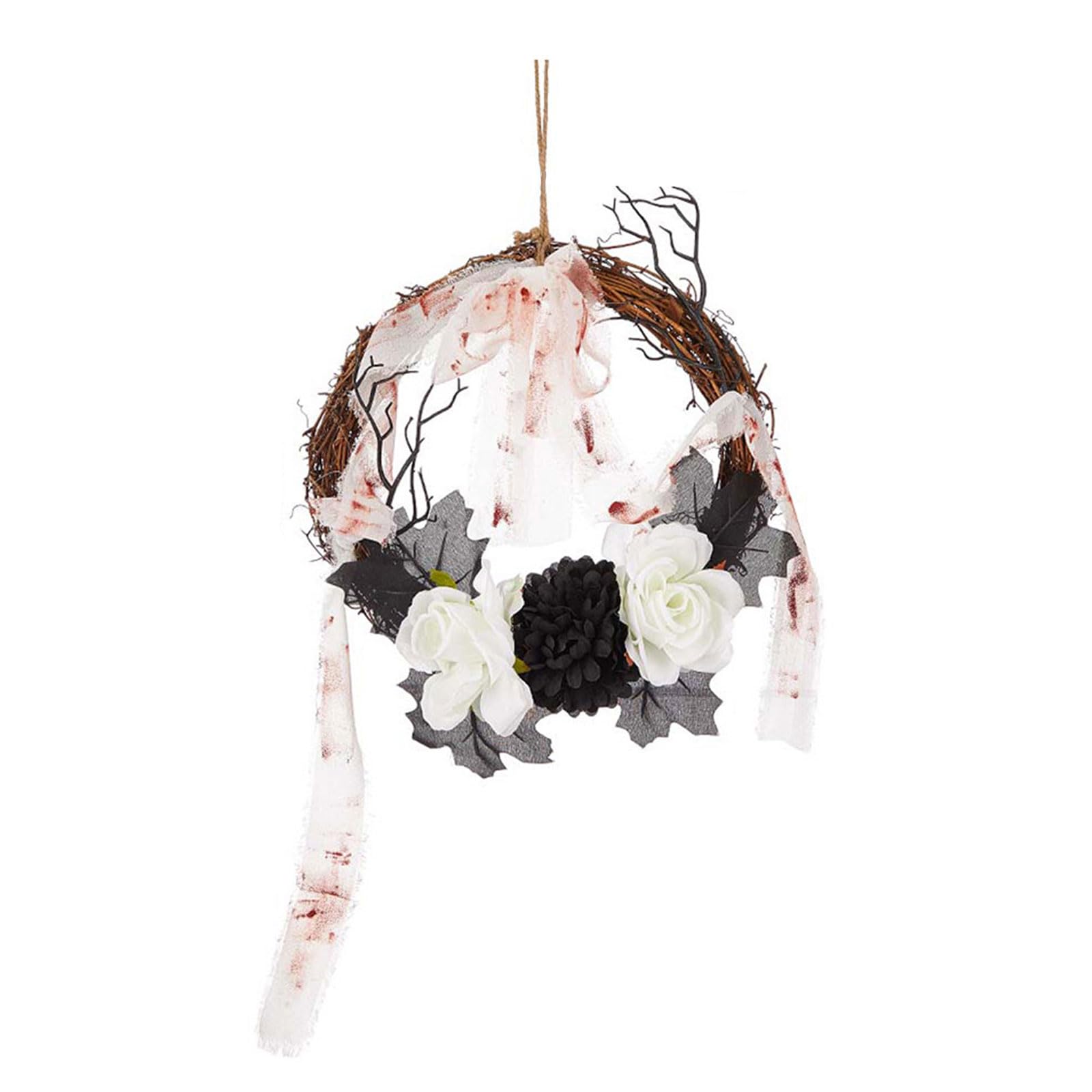 Yhplxyuus Fake Wreath Artificial Flower Wreath Halloween Party for Front Door, Yard Indoor and Outdoor Decorations Creative