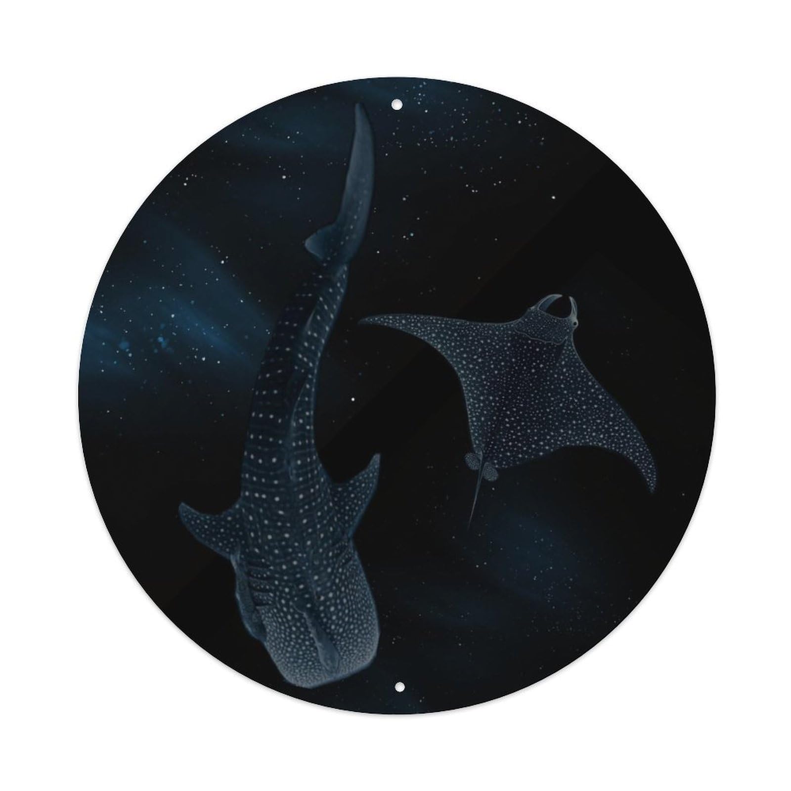 Cwbufd Vintage Style Marine Animals Whale Shark Manta Ray Cosmic Starry Night Ocean Vintage Metal Tin Sign Plaque Wall Decor For Cafe, Club Bar, Office, Garden Metal Poster 8X8inch