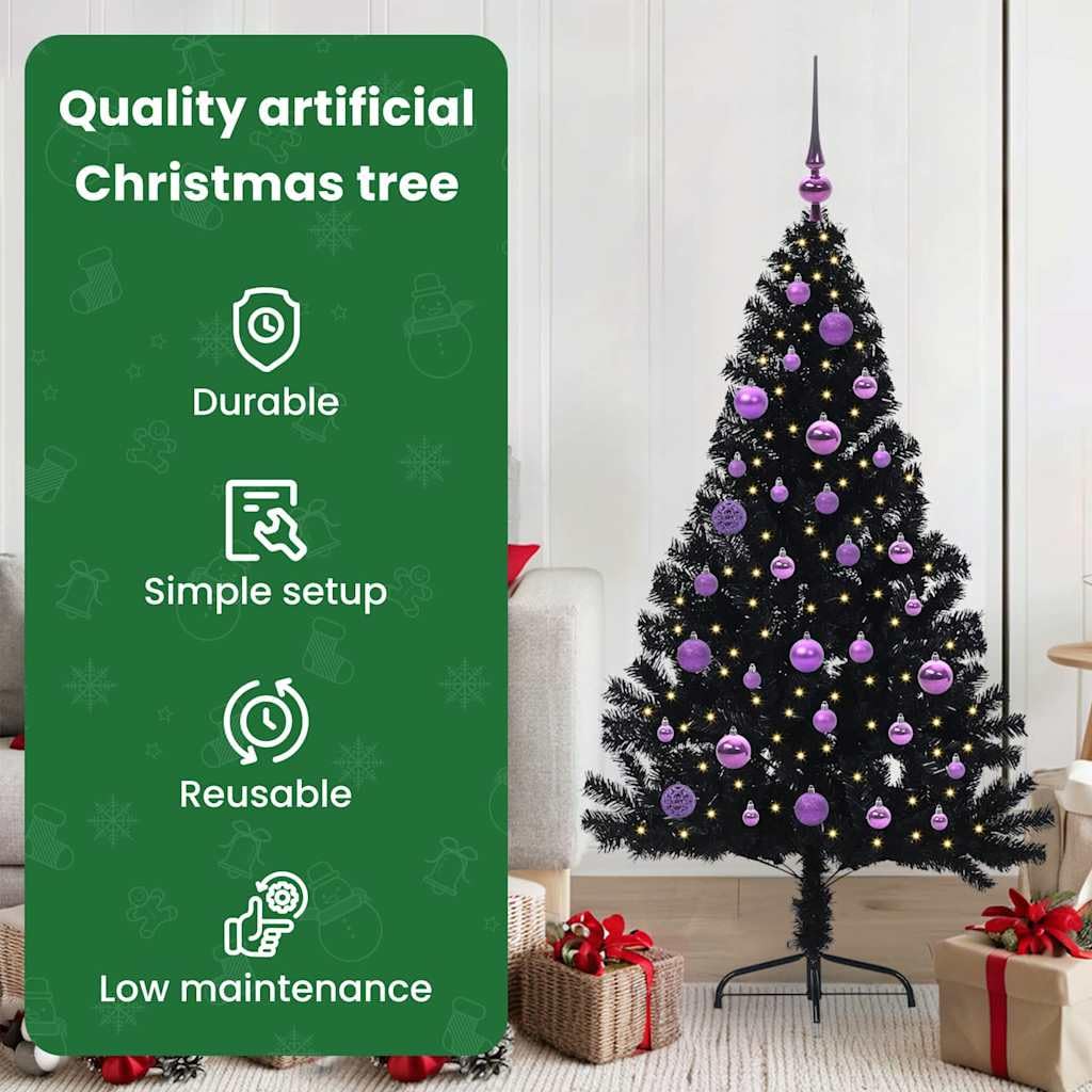vidaXL Árbol de Navidad Artificial Preiluminado Negro 150 cm PVC
