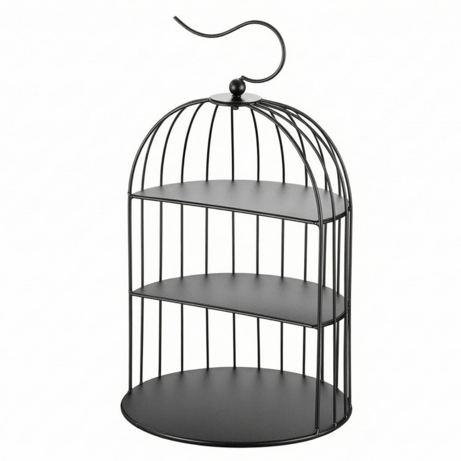 TISHITA Alzata per Dolci Portatorta Vassoio Espositore a Tre Ripiani con Design Elegante a Gabbia E Manico Supporto Stabile per , Nero , Stile Europeo, Design A Gabbia Per Uccelli A Tre Livelli