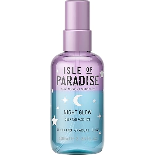 Isle of Paradise Night Glow Self Tan Face Mist - Jasmine, Argan Oil, and Hyaluronic Acid Infused Facial Spray for Soothing Gradual Glow, Vegan and Cruelty Free, 3.38 Fl Oz