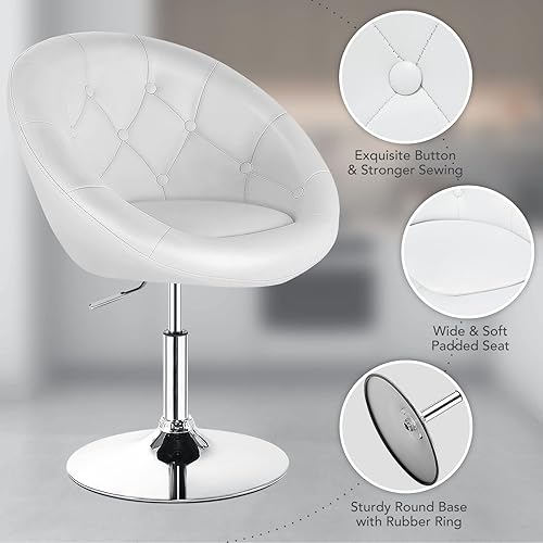 Miniatura 6 de Giantex Swivel Round Vanity Chair, Height Adjustable with Back for Barber's Shop, Bar, Modern Living Room Makeup Beauty Accent Tilt Chair, White