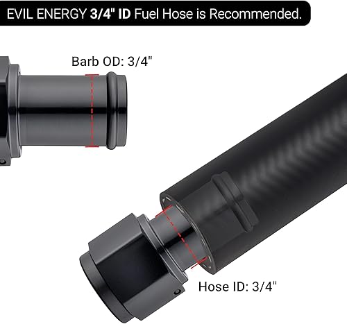 Vista 52 de EVIL ENERGY 8AN hembra a manguera de púas de 1/2 pulgada giratoria de 45 grados