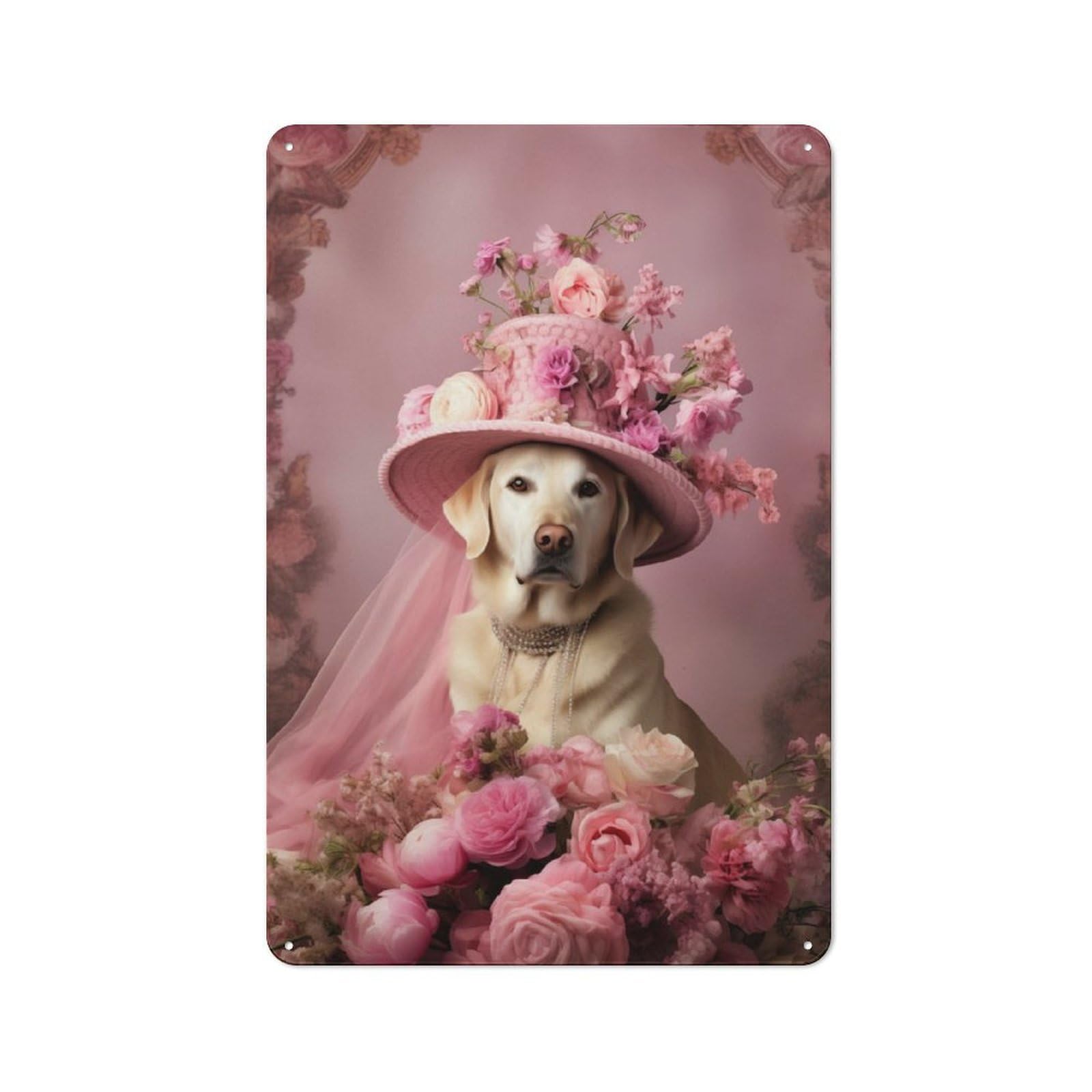 Junmoney Pink Labrador Lady Retro Metal Wall Sign 30X20cm With For Garage Wall, Suited To Garage Decor Collectors