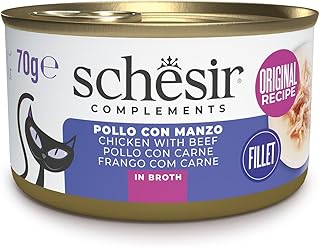 Schesir, Chicken Fillets with Beef in Cooking Water in Tin Supplementary Wet Cat Food Original Recipe 100% Natural 12 Cans 70g product image