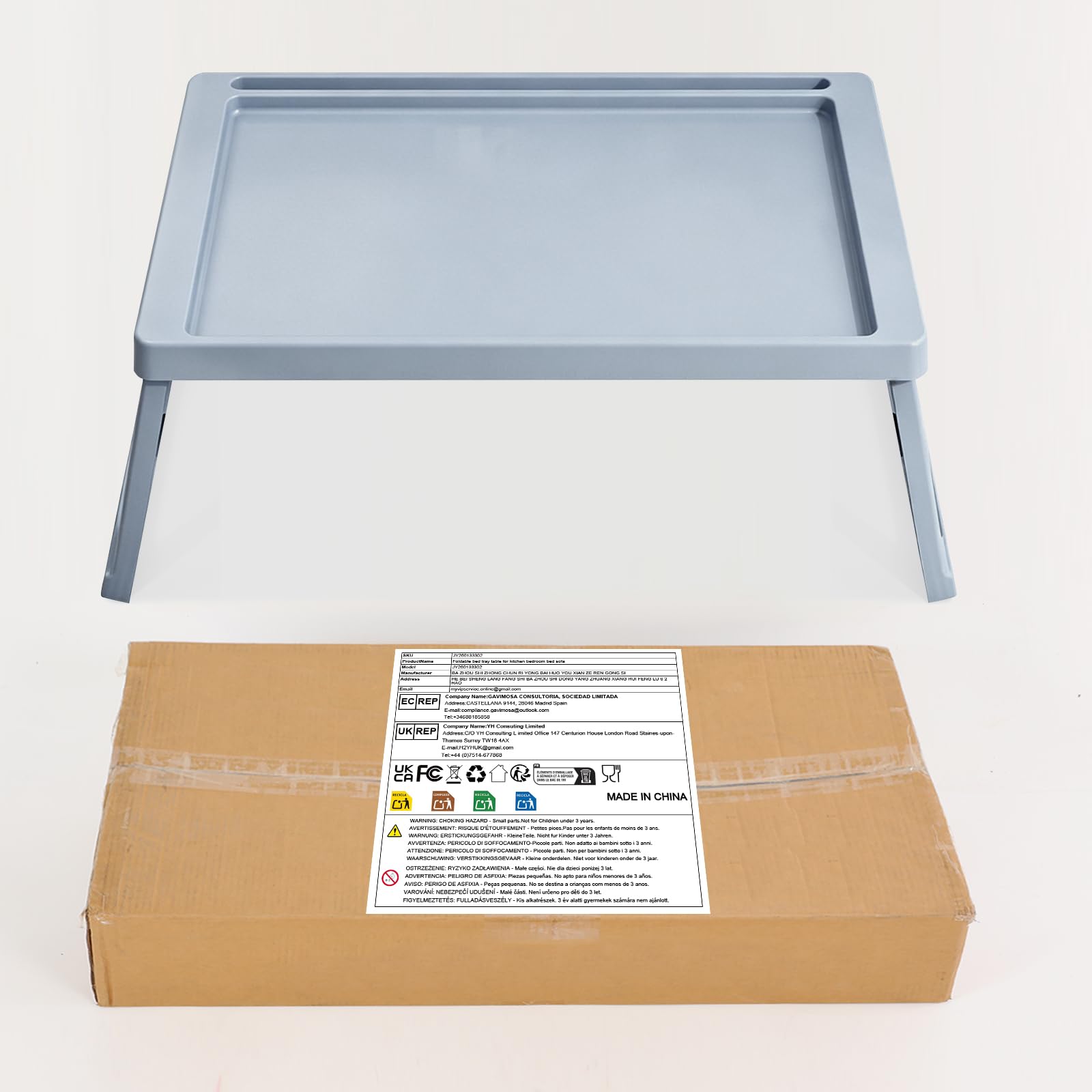 Plateau de petit-déjeuner en plastique pour le lit, peu encombrant, 65 x 26