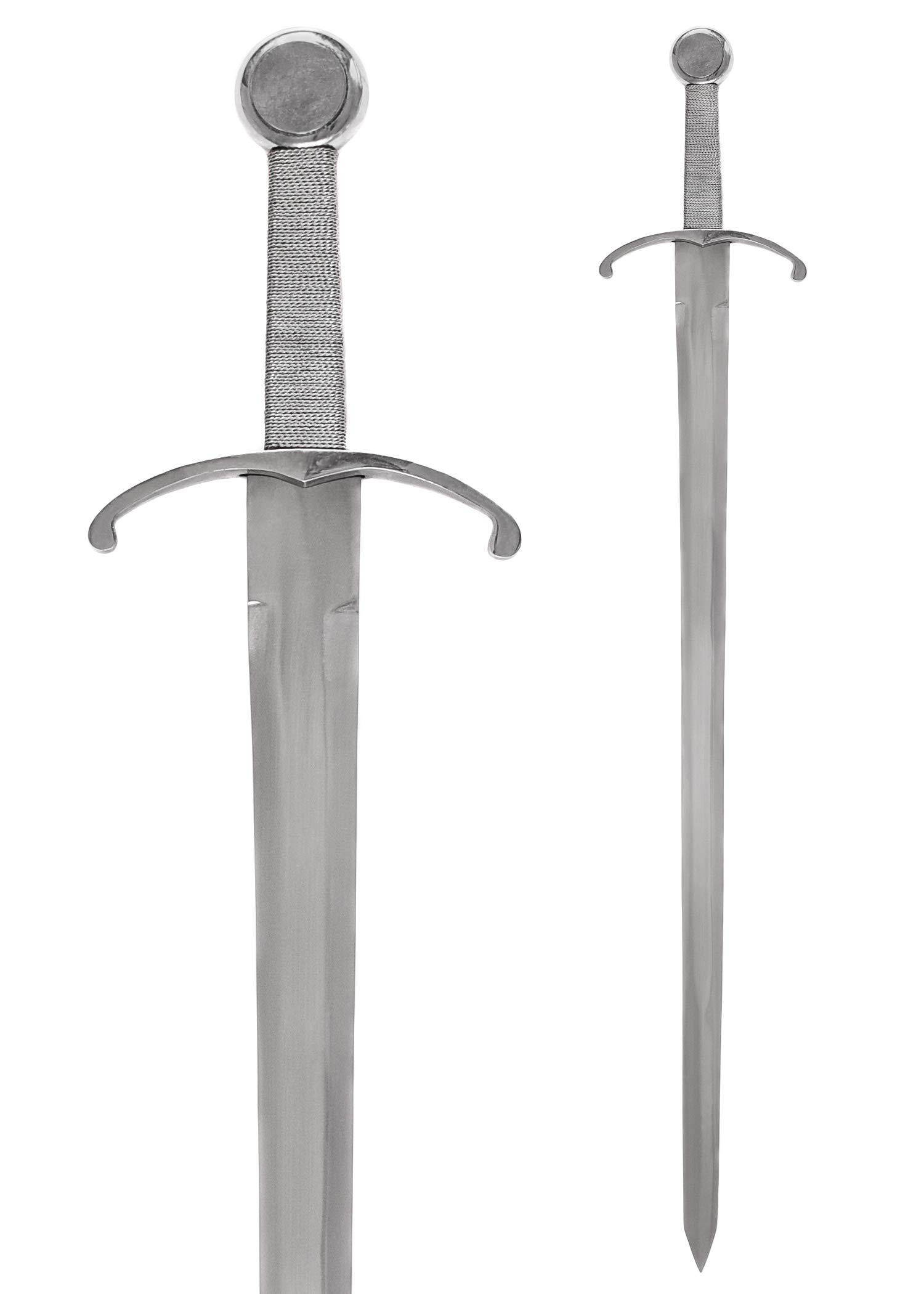 Battle-Merchant Mittelalterliches Schwert aus Stahl, 93 cm, ungeschärft | Templer, Ritter, Einhänder, mit Kreuz-Parierstange, Ledergriff, Historisches Sammlerstück & Dekoration, ab 18