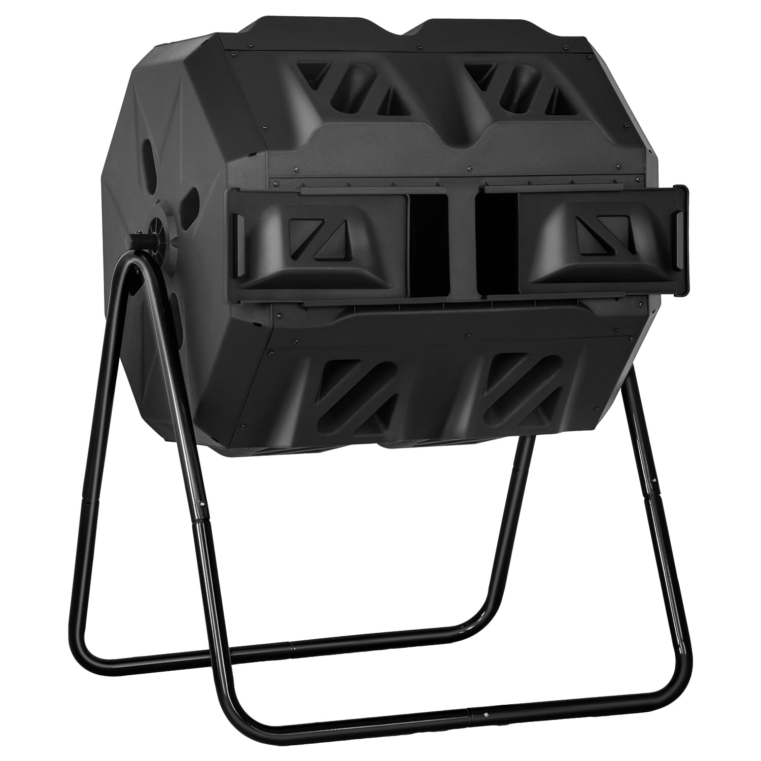 43 Gallon Compost Bin Outdoor Tumbling Composting Bins Compost Tumbler Bucket Trash Can w/Dual Chamber Sliding Doors for Garden Patio,Black Door