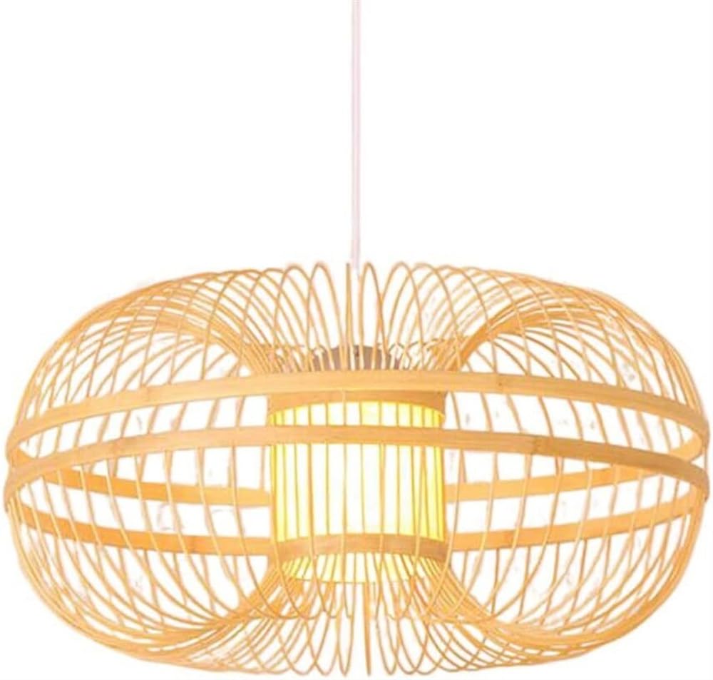 Lustre en osier tressé main E27 - Suspension japonaise 50cm ajourée pour salle à manger