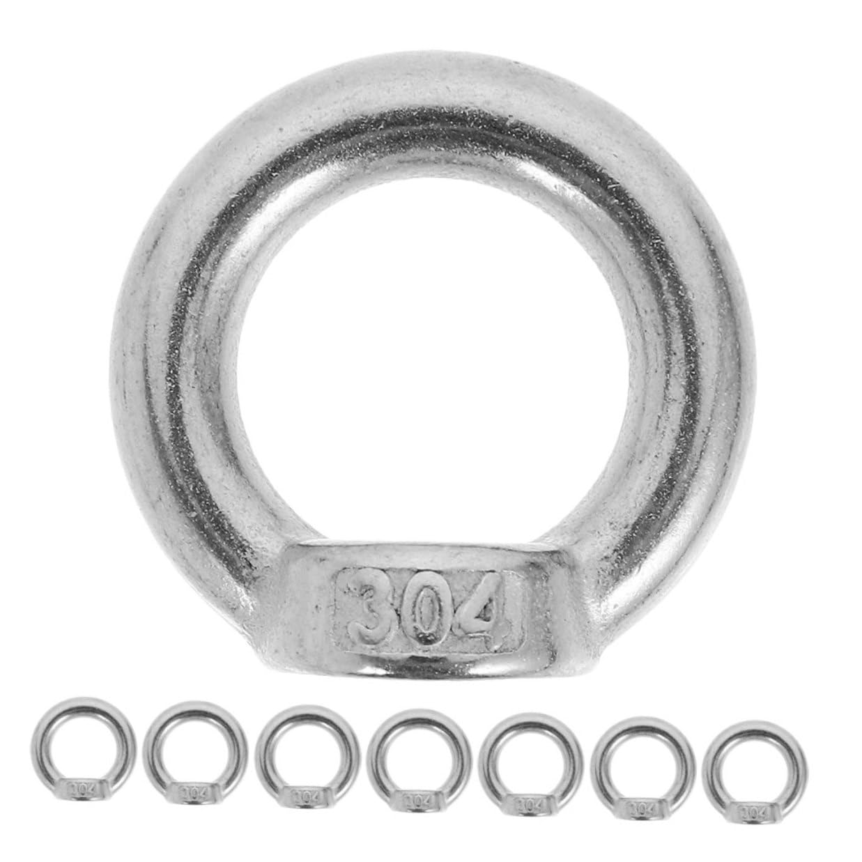 Vaguelly 8pcs 304 Stainless Steel M8 Marine Eye Nut Threaded Ring Fasteners Heavy Duty Rigging Hardware for Hoisting and Outdoor Industrial Use