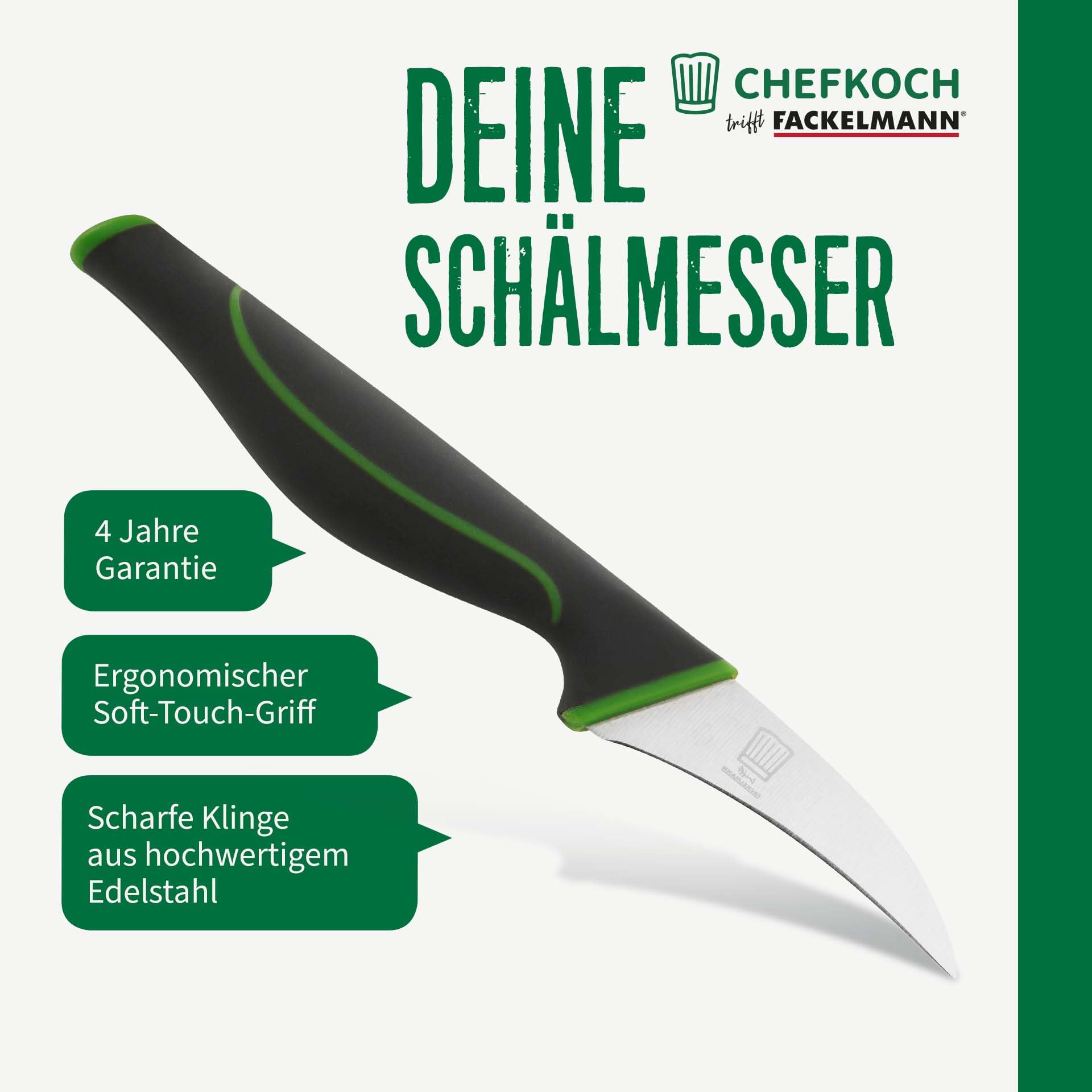 FACKELMANN CHEFKOCH Schälmesser Premium – Zum Schälen von Obst & Gemüse – Kleines Messer mit scharfer Klinge – Präzision & Komfort in einem eleganten Design