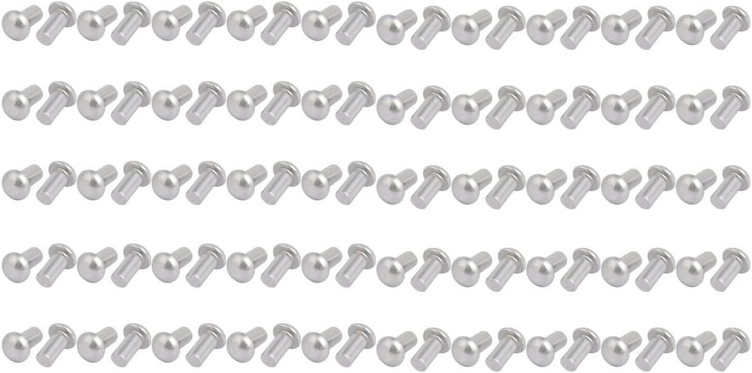 Sourcingmap 100pcs M4 x 8mm Aluminum Half Round Head Solid Rivet Fastener Silver Tone