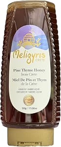 MELIGYRIS Pure Pine Thyme Honey | Grade No. 1 Amber Liquid Honey from Crete | Product of Greece | 500 g Squeezable Bottle