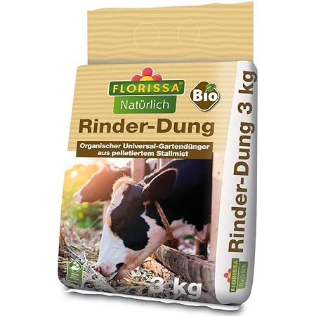 Florissa Natürlich 58511 Bio Rinder-Dung | pelletiert für einfache Anwendung | ideal zur Humusbildung und Bodenverbesserung (3 kg), Braun