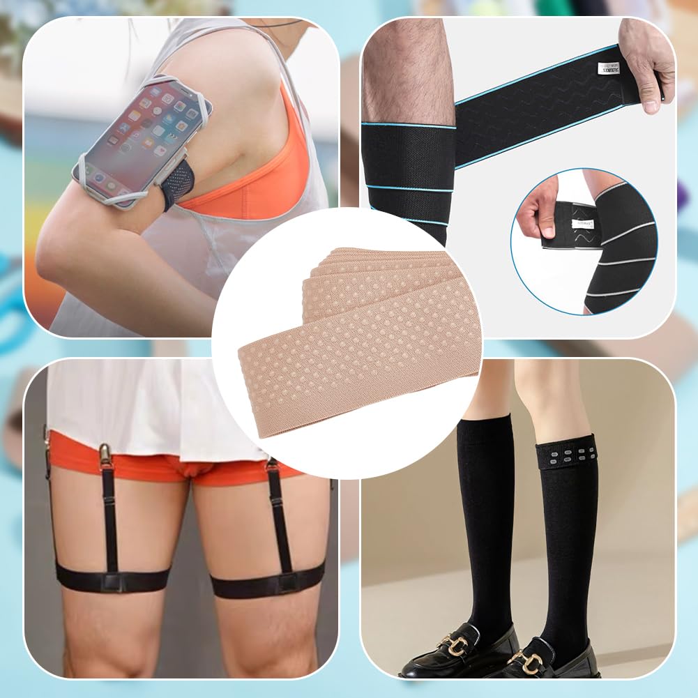 BENECREAT Fascia Elastica Antiscivolo In Silicone Da 6 m, Nastro Elastico In Poliestere Largo 51 mm, con Supporto In Silicone, per Progetti di Cucito di Indumenti, Marrone Chiaro 2 mm di Spessore
