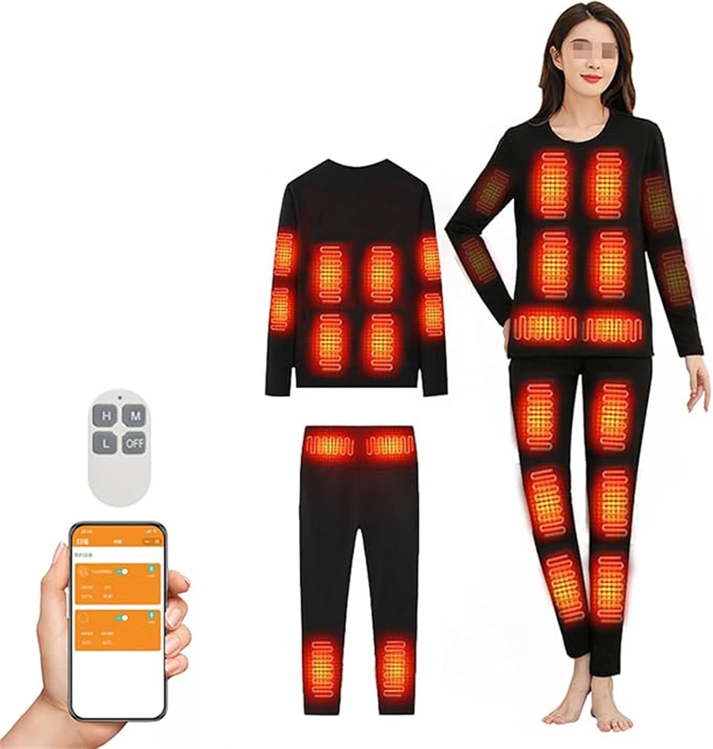 Heated Thermal Underwear Sets Electric Heating Graphene of Clothes Pants Thermal With App to Adjust Temperature