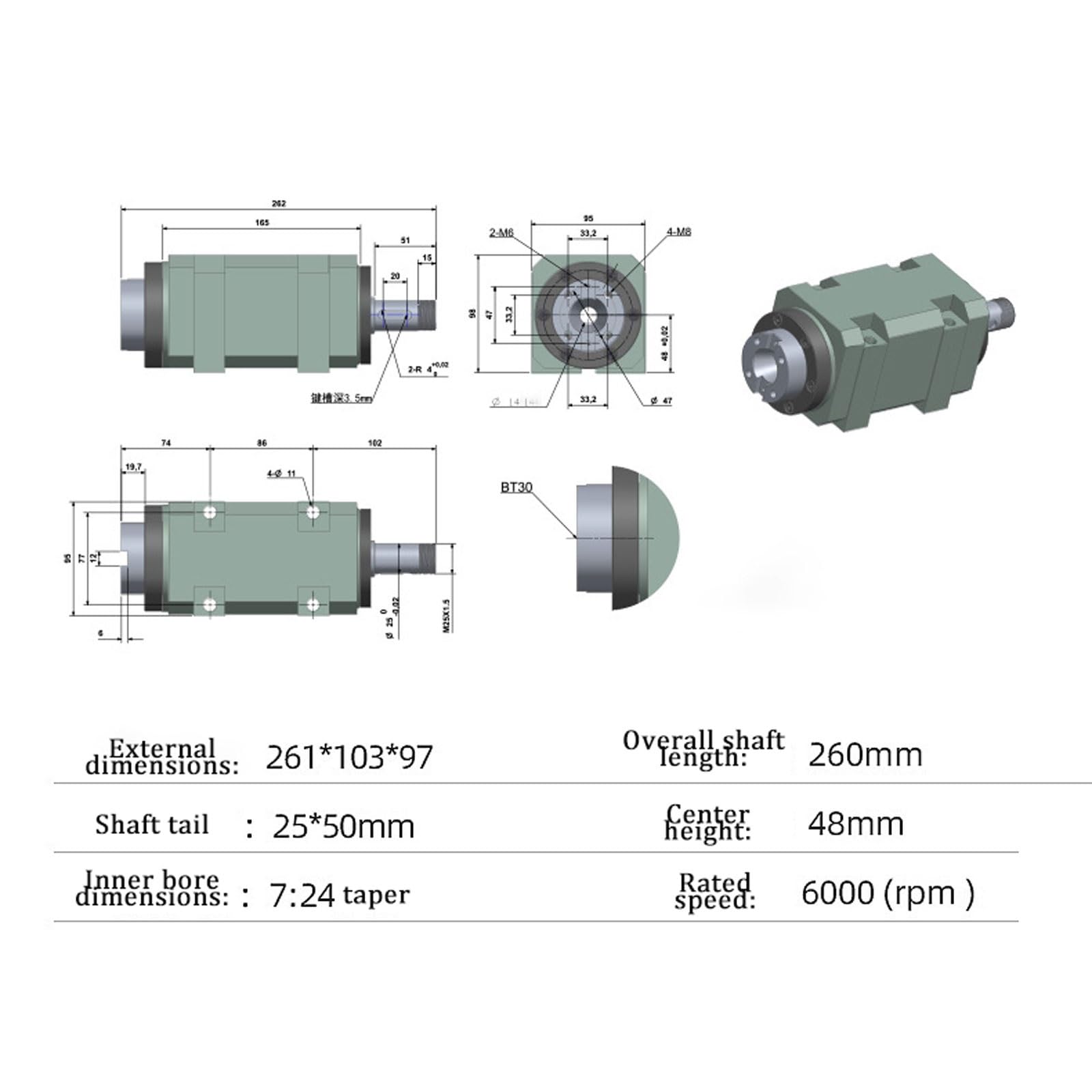 BT30 Power głowica frezarska, 1,5 kW 6000 obr./min, jednostka wrzeciona CNC, 5-łożyskowe, wodoodporne narzędzie do cięcia metalu do modernizacji frezarki
