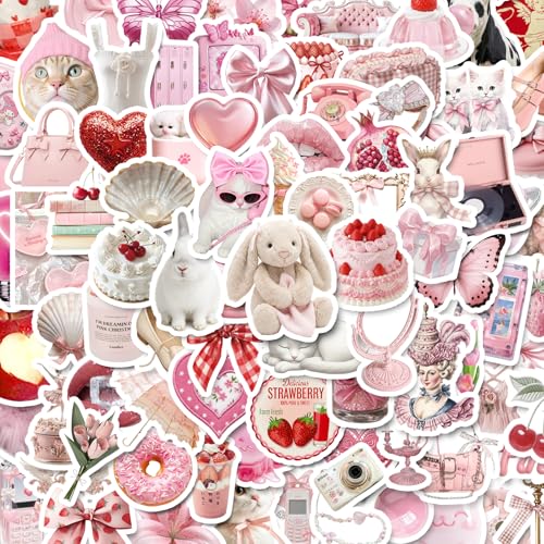 200PCS Pink Coquette Stickers for Girls Cute Aesthetic Vinyl Stickers for Scrapbooking Laptop Phone Guitar & Water Bottles