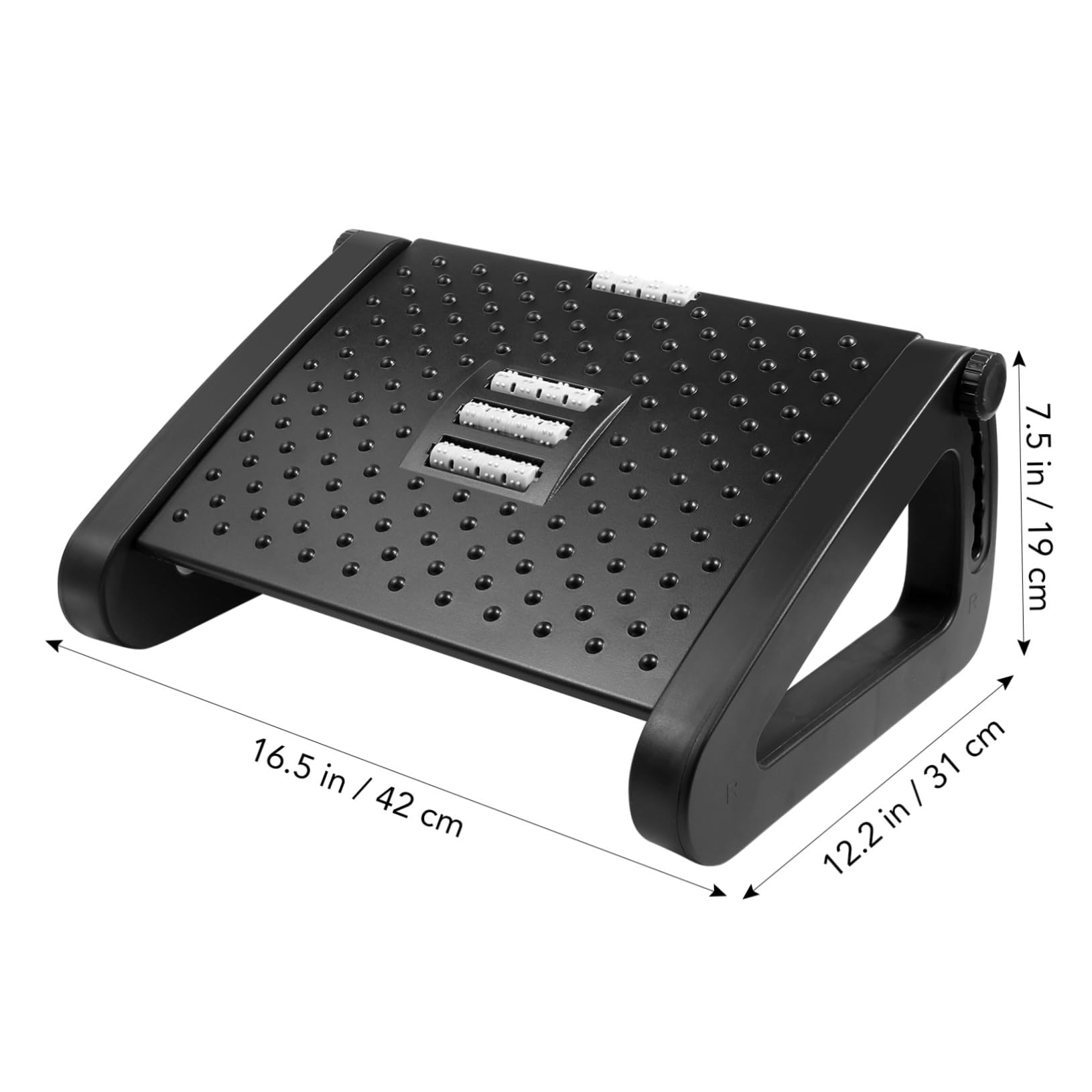 Verstellbare Fußstütze Schwarz aus Abs Pp Eisen für Büro und Zuhause | Massage Rolle, Neigungswinkel, Stabile Ausführung, Schlichtes Design für Homeoffice und Arbeitsbereich