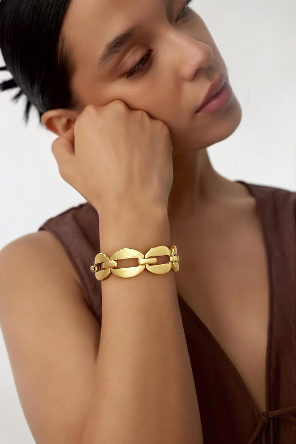 Chunky Gold Stretch Bracelet for Women Adjustable Elastic Chain Bracelet Bold Statement Bracelet Trendy Jewelry - Image 3